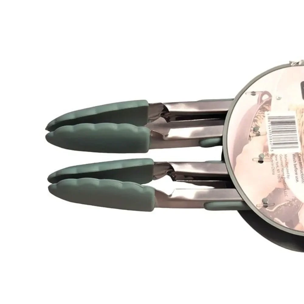 Gourmet Mini Tong Set Green Silicone 2-pc Durable Metal Hook 8